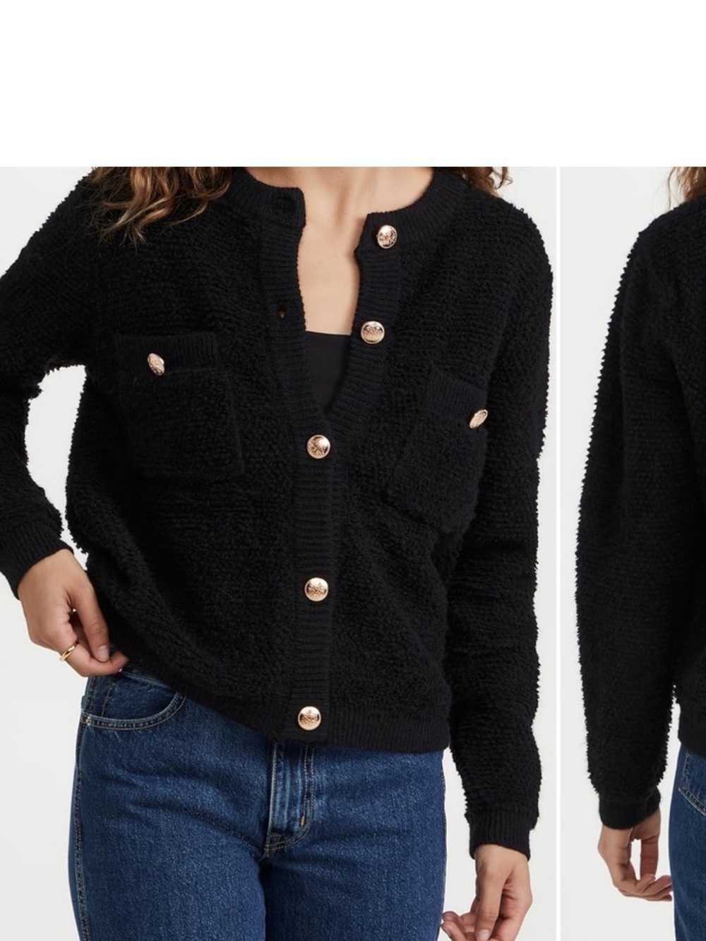 Line & Dot Black Teddy Bouclé Button Up Cardigan